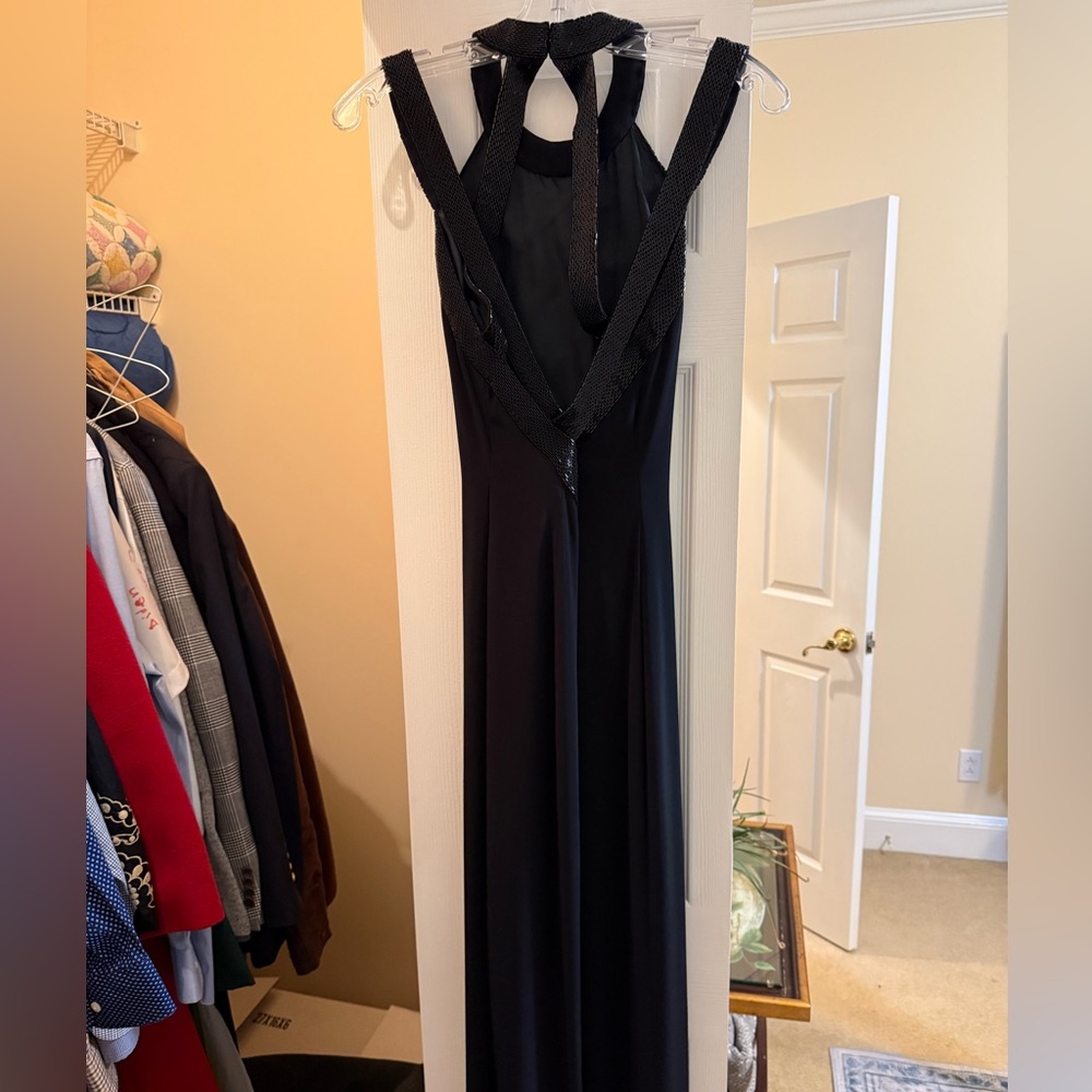 Niteline Della Roufogali Black with Beaded Crisscross Back Formal Gown